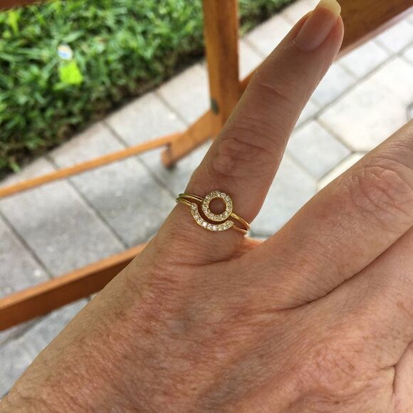 14k Gold Sterling Silver CZ Open Circle Ring Set Size 7 - Picture 3 of 6